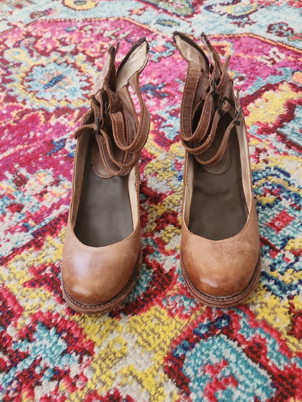 Freebird by Steven Brown Triple-Ankle Strap Leather Heels